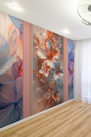 Pembe Gerbera Çiçek Desenli Tekstil Duvar Kağıdı