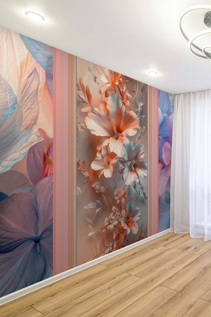 Pembe Gerbera Çiçek Desenli Tekstil Duvar Kağıdı