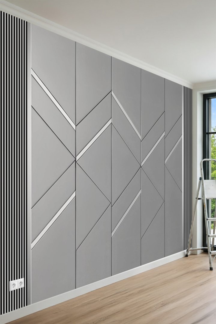  Premium Geometrik Panel Tek Parça Tekstil Duvar Kağıdı