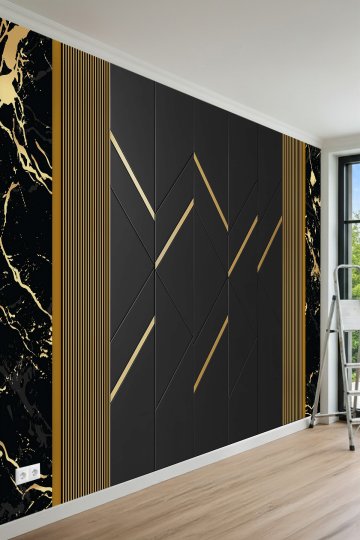 Premium Panel Görünümlü Işıltı Detaylı Modern Tek Parça Tekstil Duvar Kağıdı