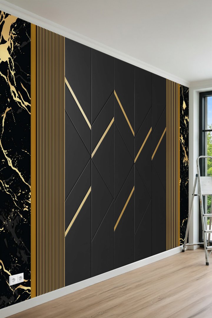 Premium Panel Görünümlü Işıltı Detaylı Modern Tek Parça Tekstil Duvar Kağıdı