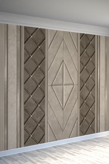 Prestige Elmas Geometrik Panel Tasarımlı Tek Parça Duvar Kağıdı