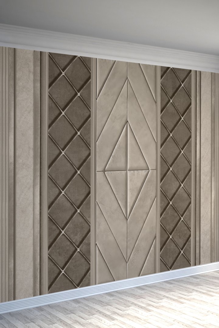 Prestige Elmas Geometrik Panel Tasarımlı Tek Parça Duvar Kağıdı