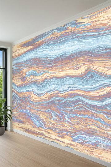 Renkli Mermer Dalga Desenli Modern Duvar Kağıdı Tek Parça Tekstil Duvar Kağıdı mw 