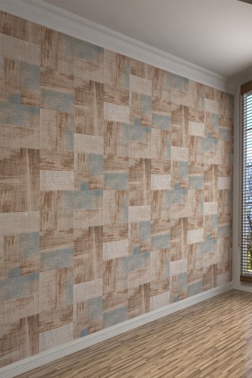 Rustik Ahşap Dokulu Patchwork Tekstil Duvar Kağıdı