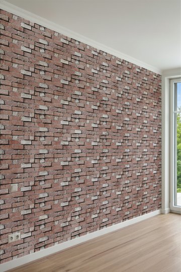 Rustik Tuğla ve Karma Taş Desenli Tek Parça Tekstil Duvar Kağıdı küçük görsel 2
