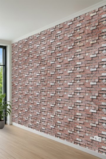 Rustik Tuğla ve Karma Taş Desenli Tek Parça Tekstil Duvar Kağıdı küçük görsel 3