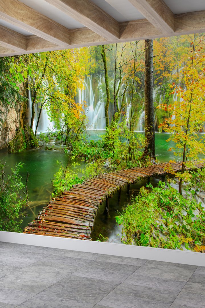 Şelale Ve Köprü Desenli Isı Ve Ses Yalıtımlı Sağlıklı Tekstil Duvar Kağıdı