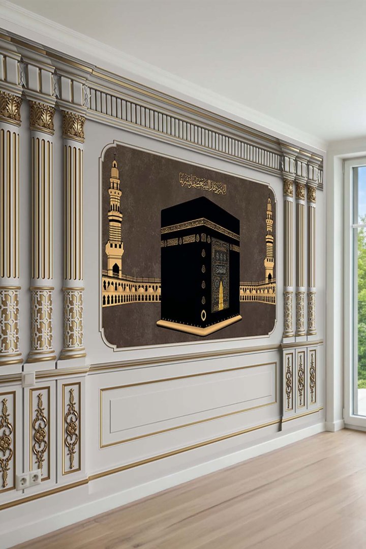 Selçuklu Yıldız Motifli Turkuaz Kadife Efektli Tek Parça Tekstil Duvar Kağıdı