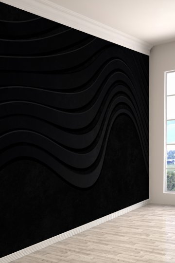 Siyah Dalgalı Minimalist Tek Parça Tekstil Duvar Kağıdı