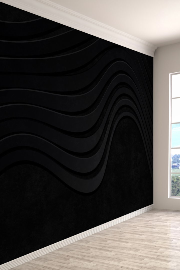 Siyah Dalgalı Minimalist Tek Parça Tekstil Duvar Kağıdı