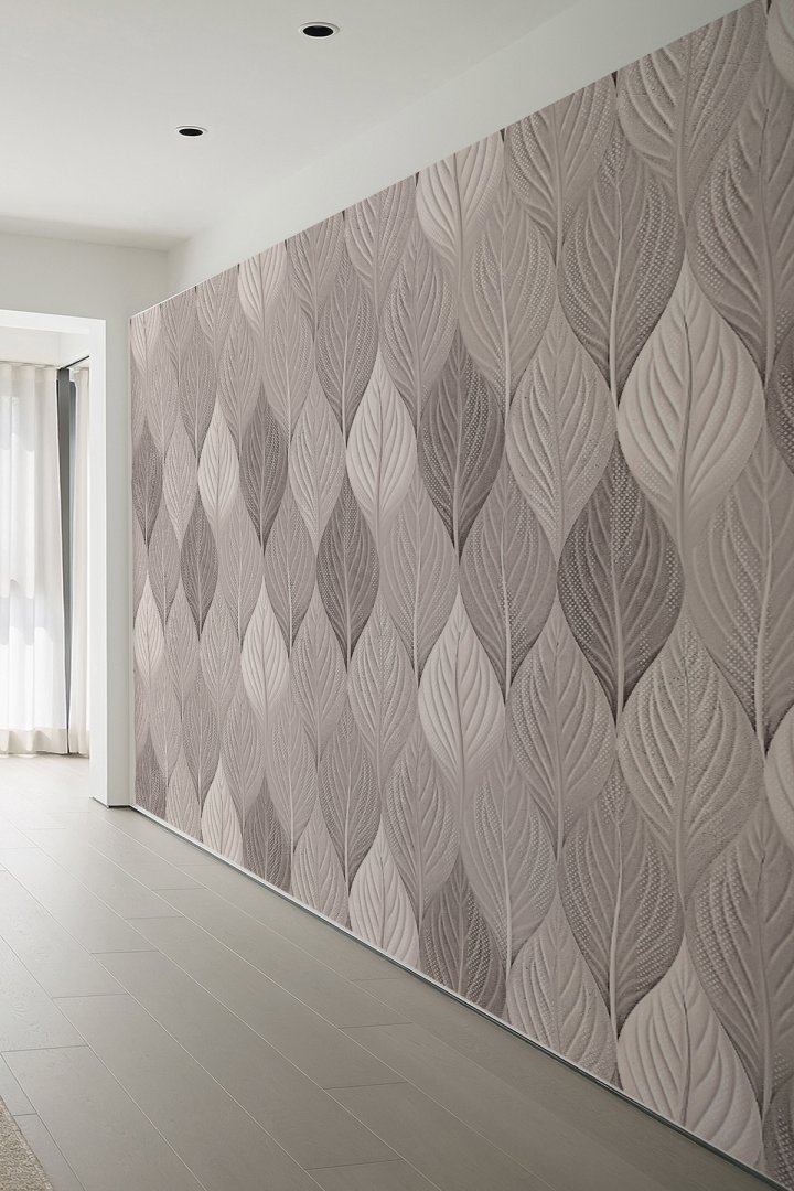 Sof Yaprak Desenli Modern Doğa Dokulu Tekstil Duvar Kağıdı