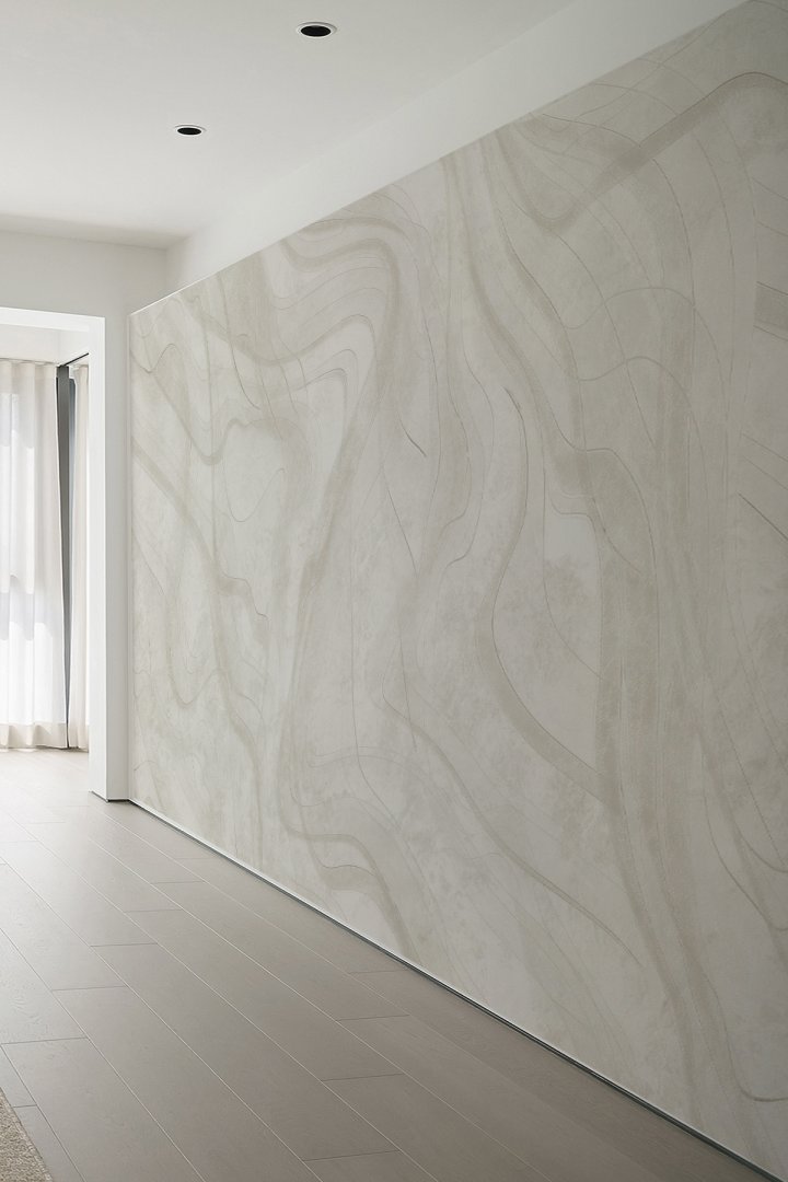 Soft Beton Dokulu Dalga Desenli Tek Parça Tekstil Duvar Kağıdı