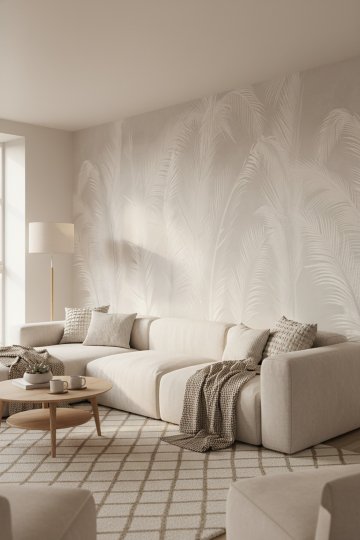 Soft Gri Yaprak Desenli Tek Parça Silinebilir Duvar Kağıdı