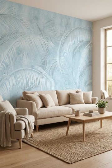 Soft Mavi Palmiye Rüzgarı Dekoratif Duvar Kağıdı