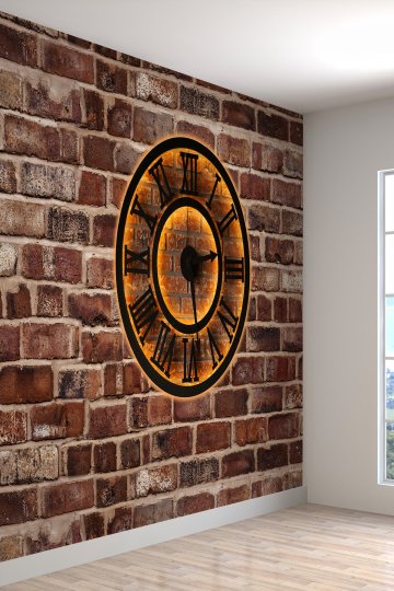 Tuğla Duvar Ve Saat Desenli Silinebilir Tekstil Duvar Kağıdı
