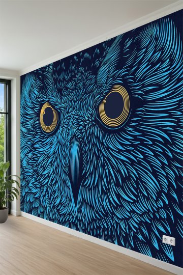 Tüy ve Baykuş Gözü Desenli Tek Parça Tekstil Duvar Kağıdı küçük görsel 3