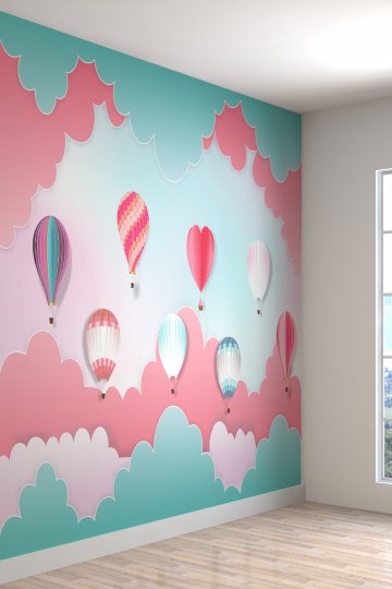 Uçan Balonlar Desenli Isı Ve Ses Yalıtımlı Tekstil Duvar Kağıdı