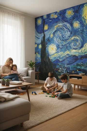 Van Gogh Yıldızlı Gece Tarzı Duvar Kağıdı
