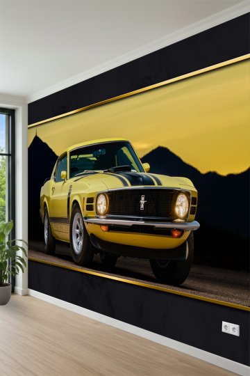 Vintage Muscle Car Duvar Tasarımı Tek Parça Tekstil Duvar Kağıdı