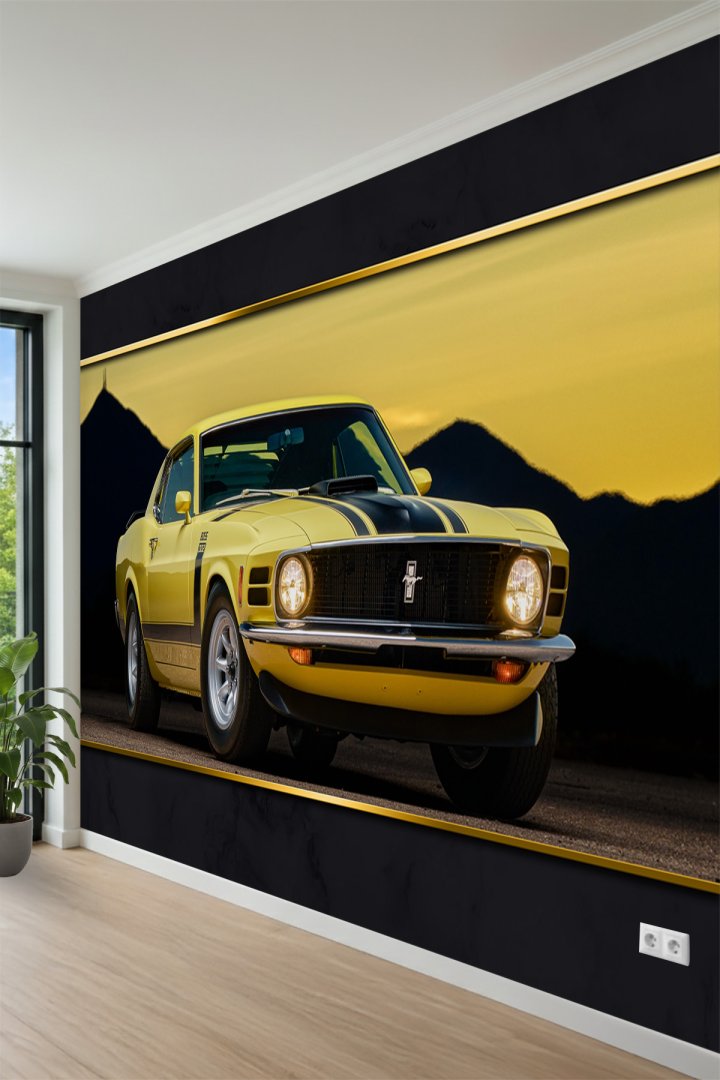 Vintage Muscle Car Duvar Tasarımı Tek Parça Tekstil Duvar Kağıdı