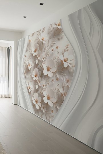 Zarif Çiçek Bahçesi 3D Desenli Tek Parça Tekstil Duvar Kağıdı