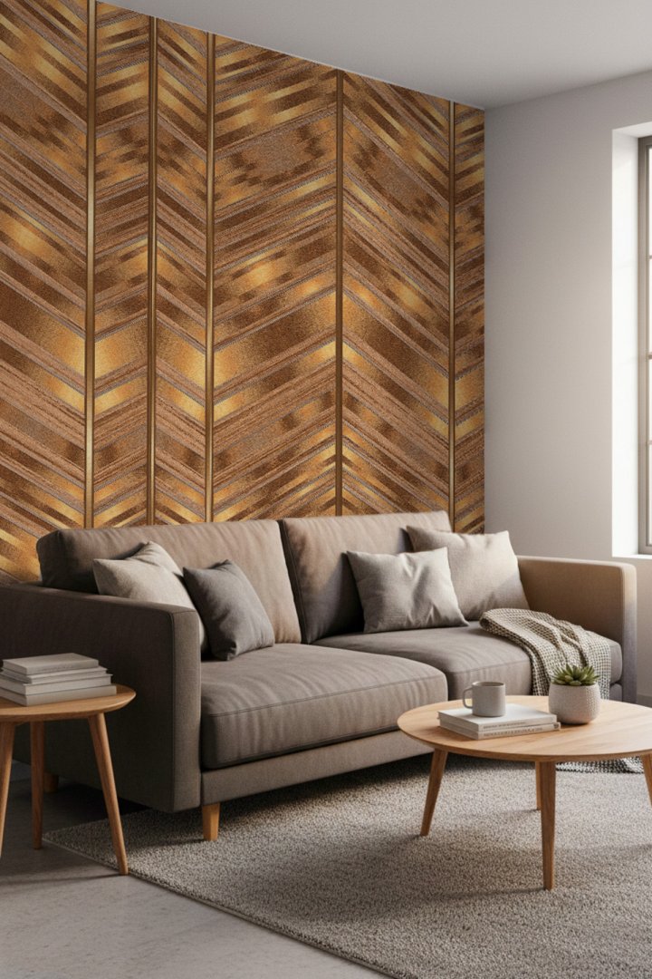 Zigzag Ahşap Desenli Isı Ve Ses Yalıtımlı Sağlıklı Tekstil Duvar Kağıdı